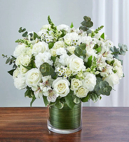 White vase funeral flower arrangement for sympathy flowers in Manila