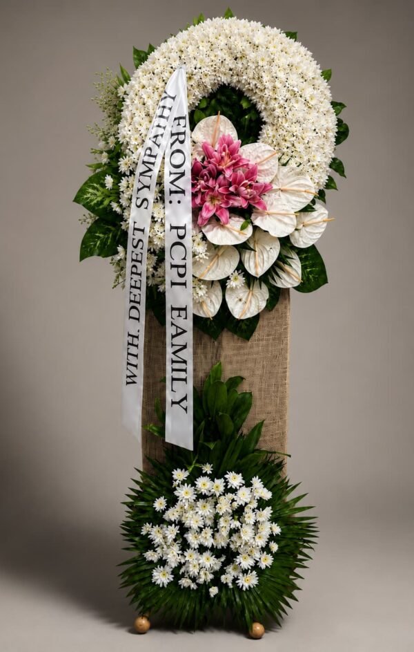 Always Loved - Pink Stargazer & White Anthurium Funeral Stand