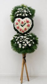 A Heart So Dear - White & Pink Carnation Heart Funeral Stand