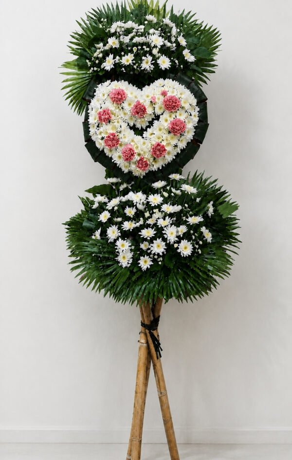 A Heart So Dear - White & Pink Carnation Heart Funeral Stand