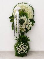 Cherished & Remembered - White Chrysanthemum & Anthurium Funeral Stand