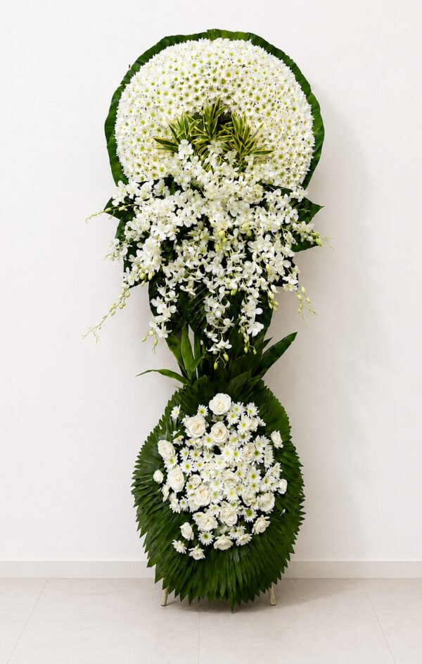Forever Loved - White Chrysanthemum, Orchid & Rose Funeral Stand