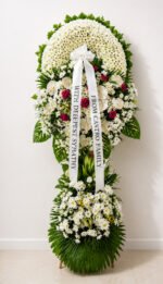 In Remembrance -White & Pink Carnation Funeral Stand