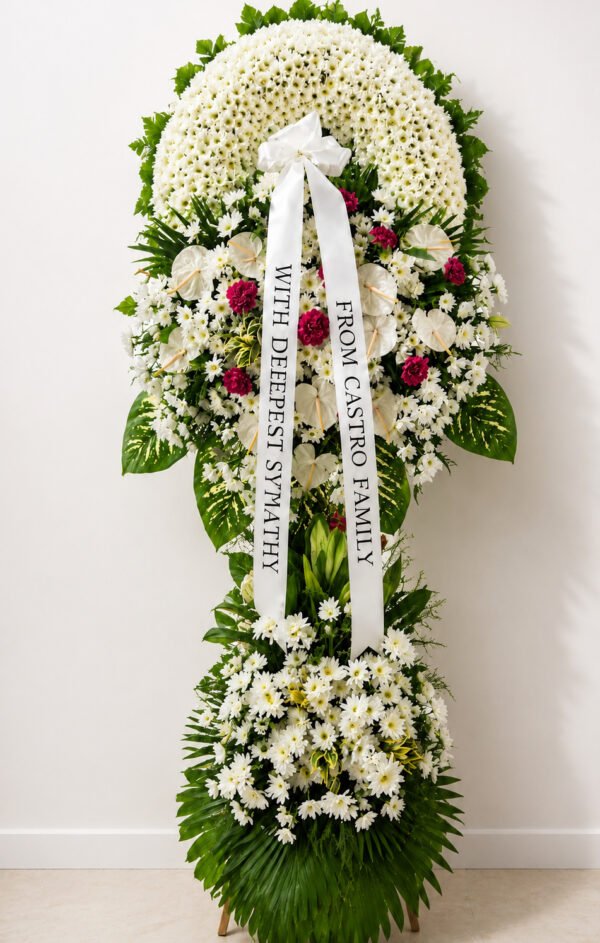 In Remembrance -White & Pink Carnation Funeral Stand