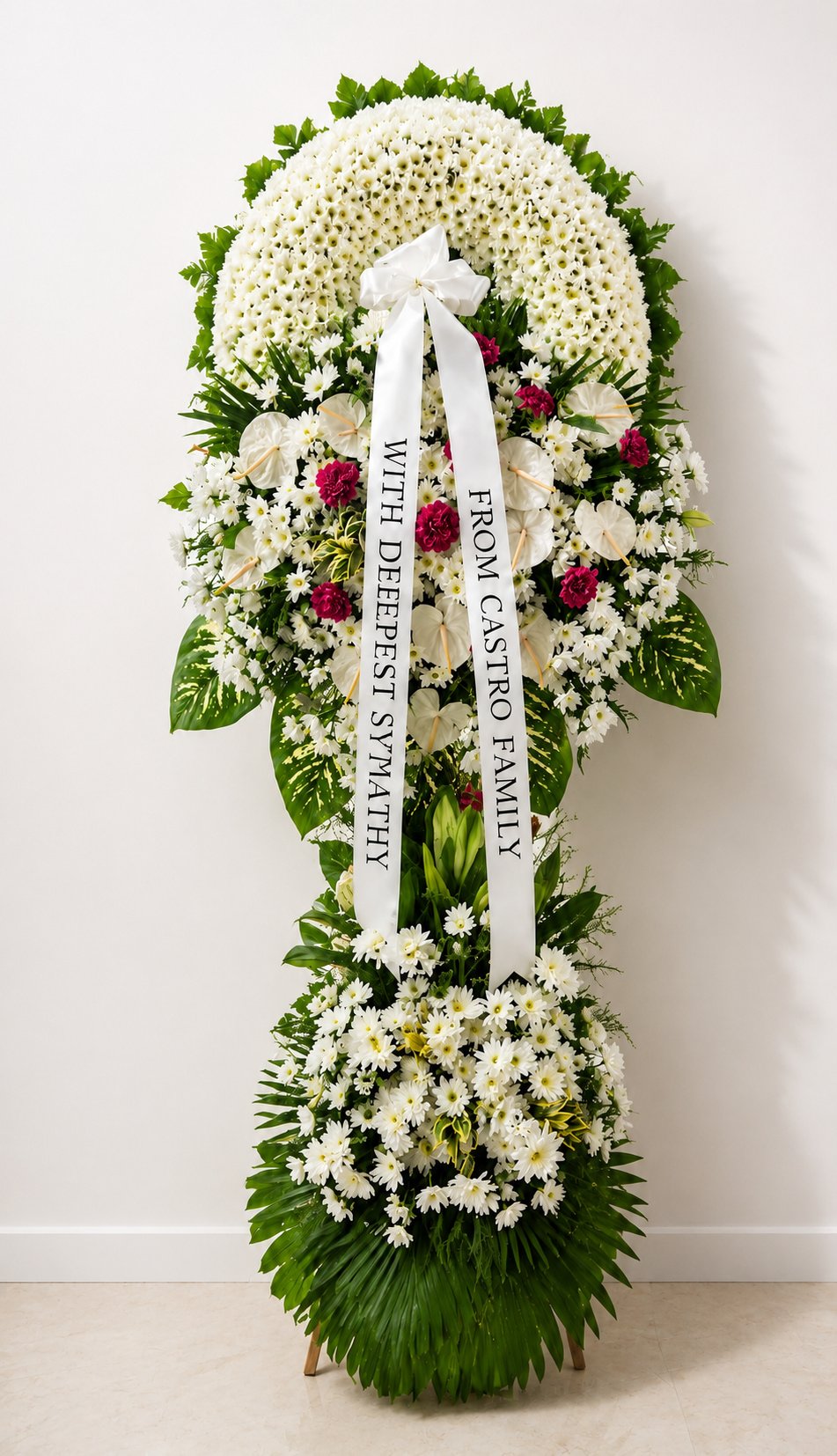 In Remembrance -White & Pink Carnation Funeral Stand