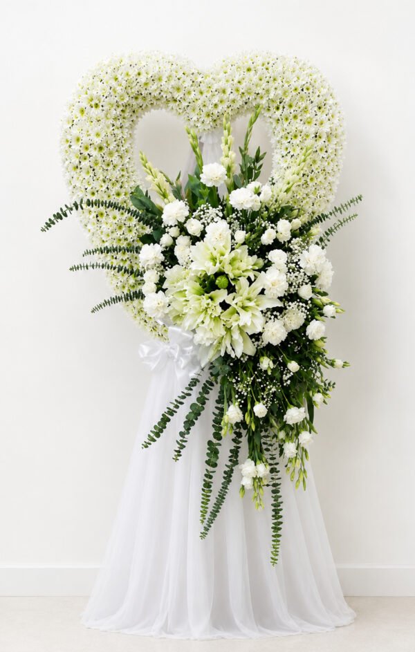 Forever In Hearts - Heart Funeral Wreath with Lilies & Carnations