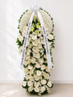 Pure Serenity - White Chrysanthemum, Anthurium & Orchid Funeral Stand