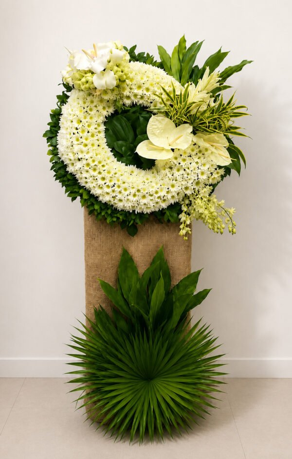 A Warm Farewell - White Funeral Wreath with Lilies