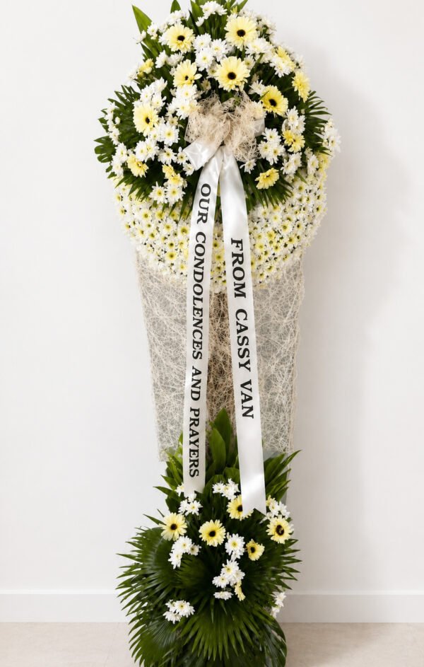 Warmly Remembered - Yellow Gerbera & Chrysanthemum Funeral Wreath