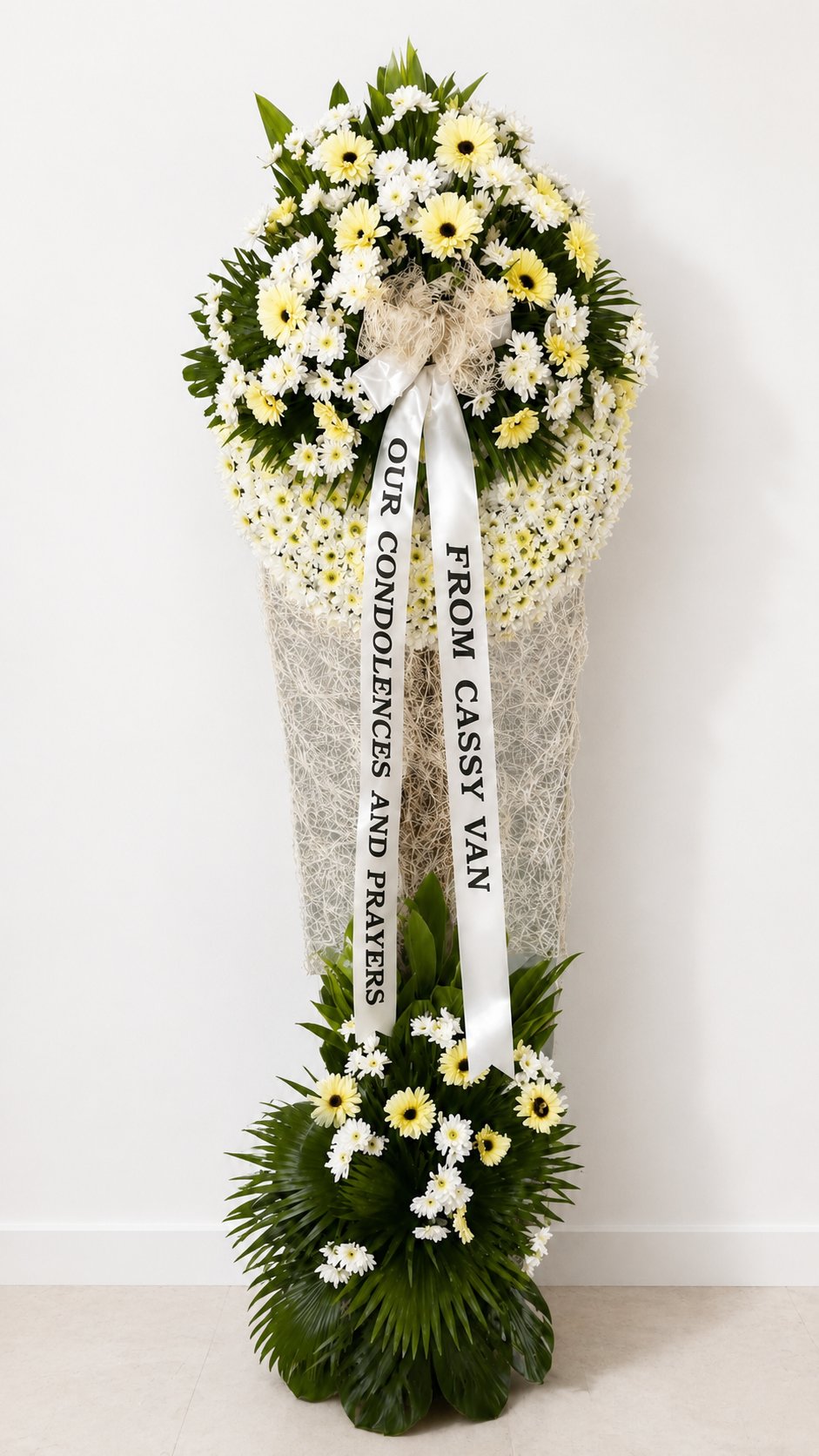 Warmly Remembered - Yellow Gerbera & Chrysanthemum Funeral Wreath