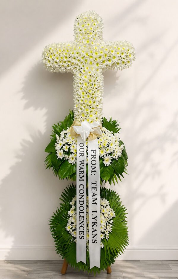 In Lord's Hands - White Cross Funeral Standee