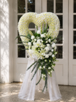 Forever In Hearts - Heart Funeral Wreath with Lilies & Carnations