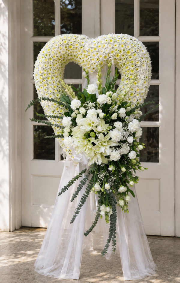 Forever In Hearts - Heart Funeral Wreath with Lilies & Carnations