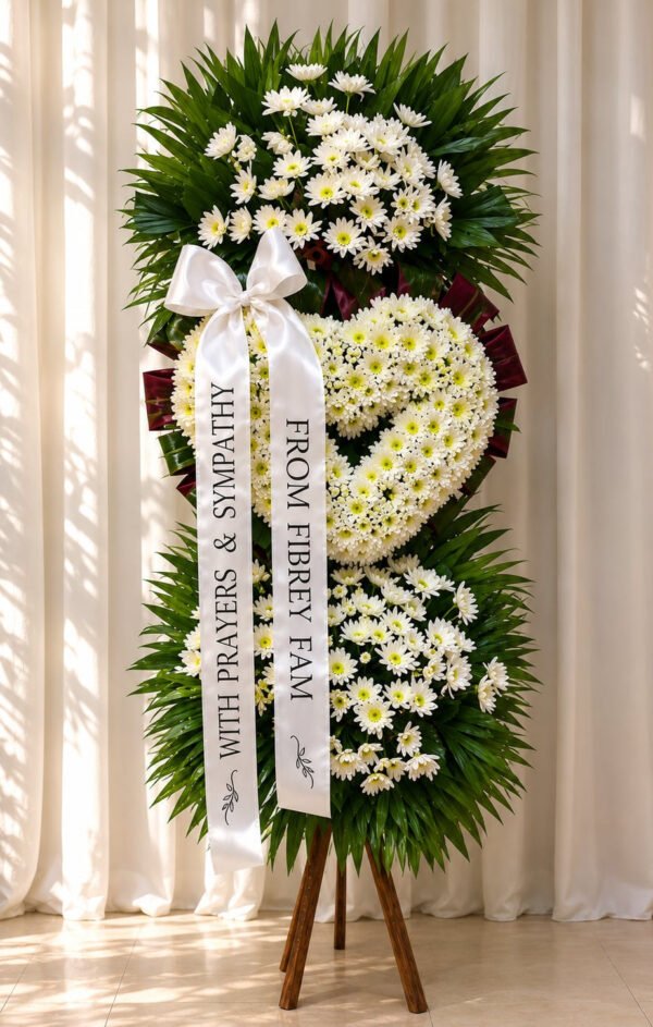 We Say Goodbye - White Heart Funeral Wreath (5ft)