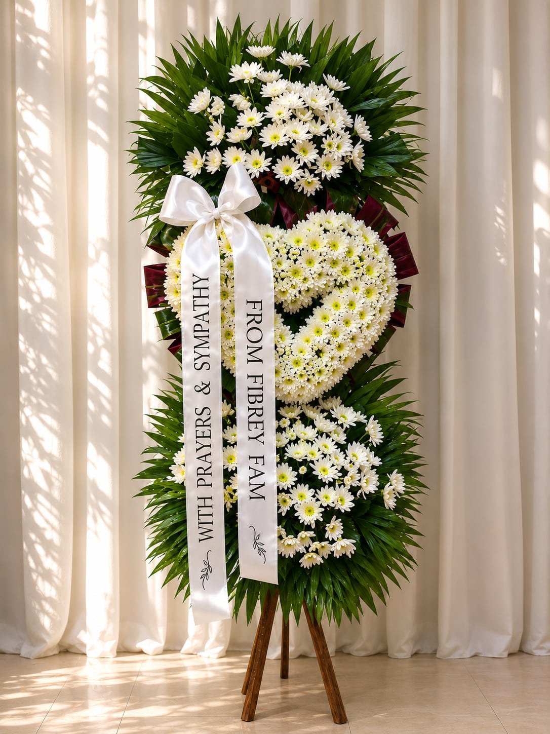 We Say Goodbye - White Heart Funeral Wreath (5ft)