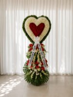 From the Heart - Red & White Heart Funeral Stand