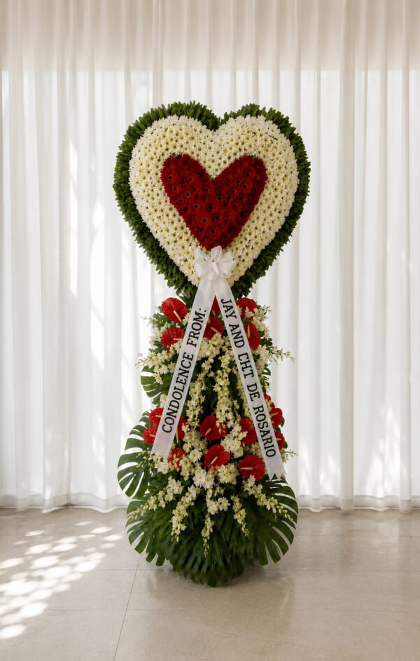 From the Heart - Red & White Heart Funeral Stand