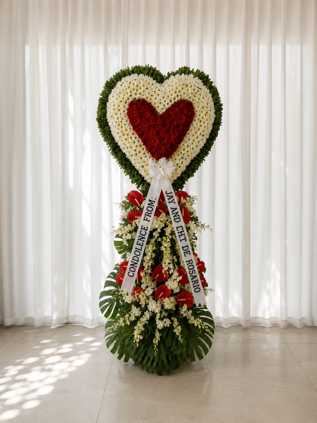 From the Heart - Red & White Heart Funeral Stand