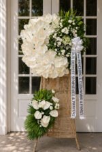 Heaven's Embrace - White Anthurium Funeral Stand