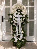 With Every Flower - White Chrysanthemum & Anthurium Funeral Stand