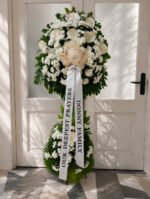A Token Of Love - White Chrysanthemum & Anthurium Funeral Stand