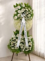 Until We Meet - White Chrysanthemum & Anthurium Funeral Stand