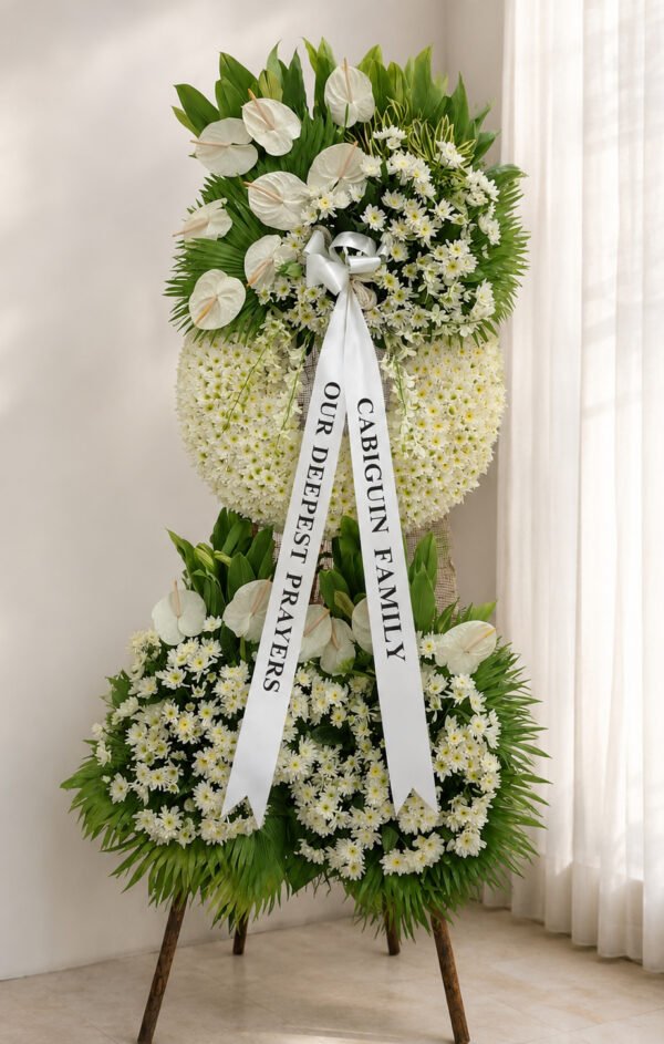 Until We Meet - White Chrysanthemum & Anthurium Funeral Stand