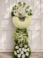 All Our Love - White Chrysanthemum Funeral Wreath Stand
