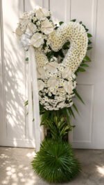 Pure Heart - White Heart Funeral Stand with Anthuriums