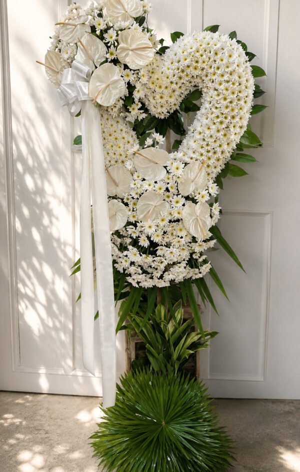 Pure Heart - White Heart Funeral Stand with Anthuriums