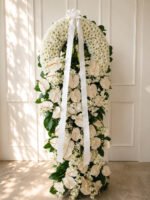 Pure Serenity - White Chrysanthemum, Anthurium & Orchid Funeral Stand
