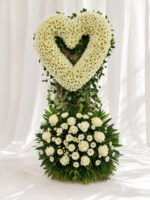 Held In My Heart - White Heart Funeral Wreath with Roses