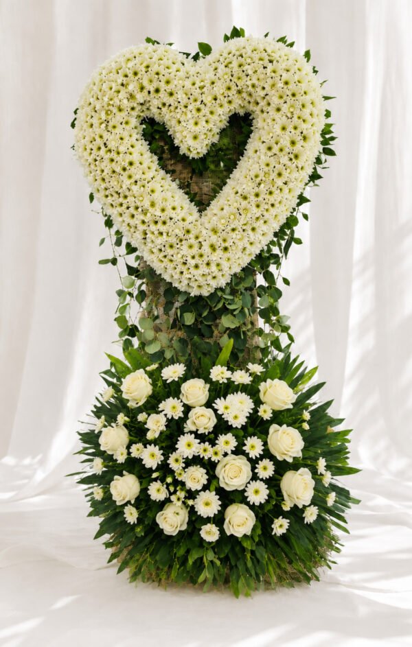Held In My Heart - White Heart Funeral Wreath with Roses