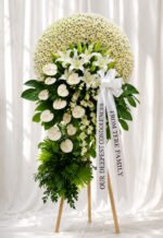 Memory Lives On - White Lily & Anthurium Funeral Stand