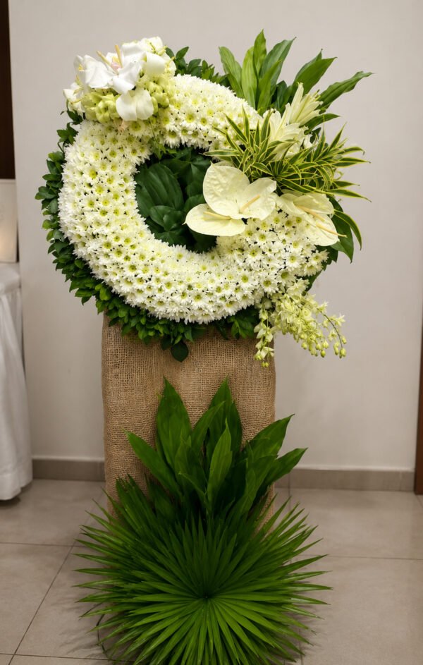 A Warm Farewell - White Funeral Wreath with Lilies
