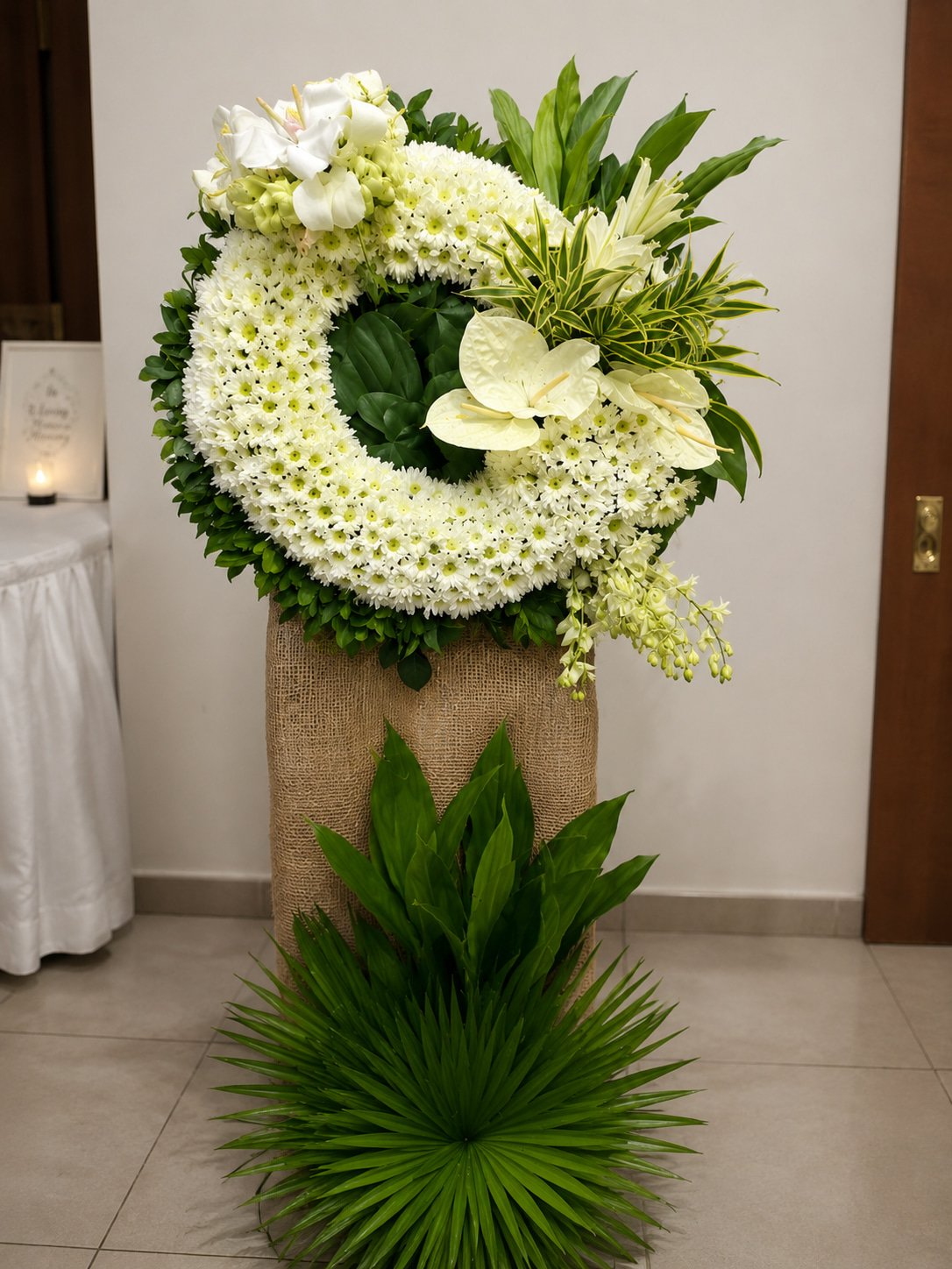 A Warm Farewell - White Funeral Wreath with Lilies