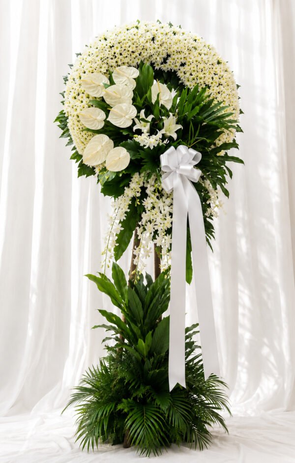 Beautiful Memories - White Lily & Anthurium Funeral Stand