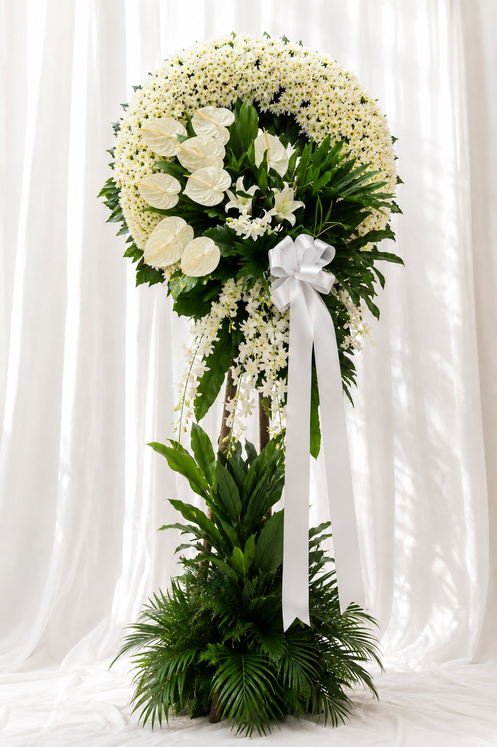 Beautiful Memories - White Lily & Anthurium Funeral Stand
