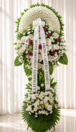 In Remembrance -White & Pink Carnation Funeral Stand