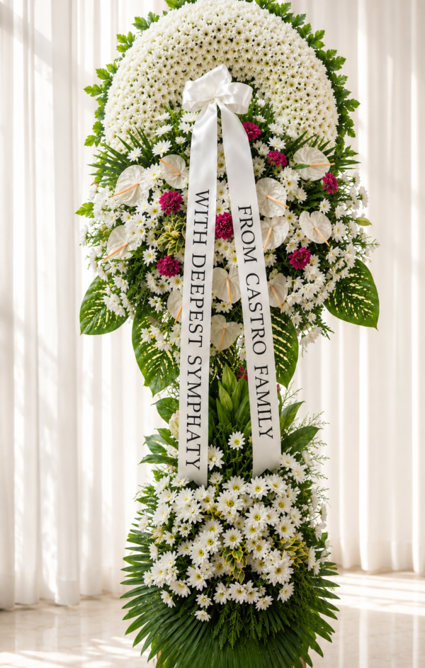 In Remembrance -White & Pink Carnation Funeral Stand