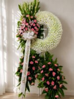 Love Goes With You - Pink Carnation & Lily Funeral Stand