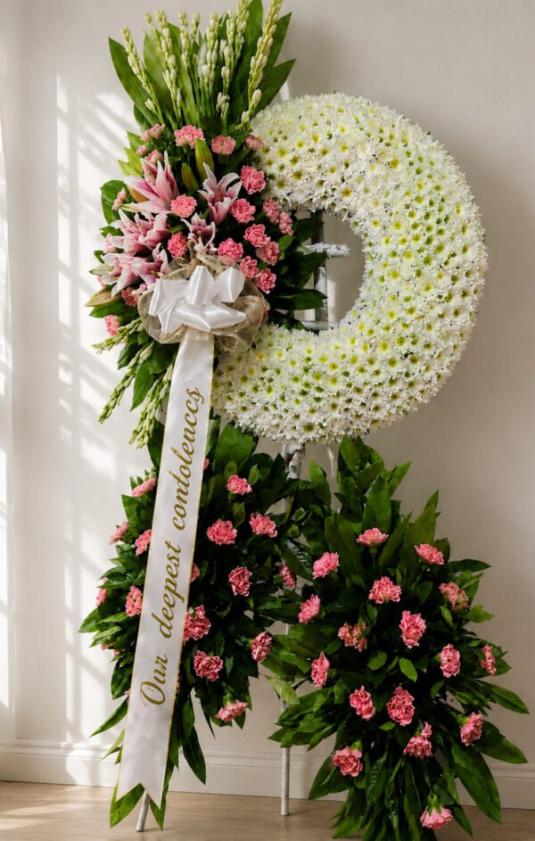 Love Goes With You - Pink Carnation & Lily Funeral Stand