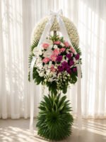 Life Well Loved - White Chrysanthemum, Pink Gerbera & Anthurium Funeral Wreath