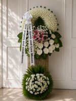 Always Loved - Pink Stargazer & White Anthurium Funeral Stand