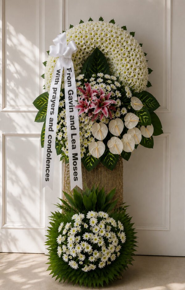 Always Loved - Pink Stargazer & White Anthurium Funeral Stand
