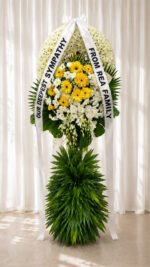 Rays of Comfort - White Chrysanthemum & Yellow Gerbera Funeral Wreath