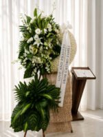 May Soul Rest - White Lily & Orchid Funeral Stand