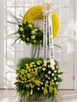 In Loving Memory - Yellow Chrysanthemum & Green Mum Funeral Wreath