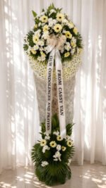 Warmly Remembered - Yellow Gerbera & Chrysanthemum Funeral Wreath