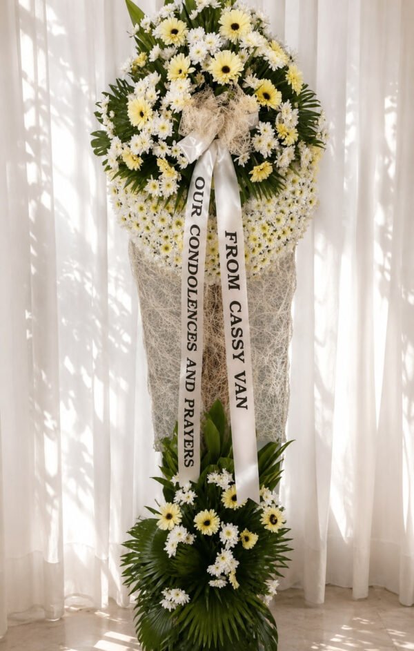 Warmly Remembered - Yellow Gerbera & Chrysanthemum Funeral Wreath
